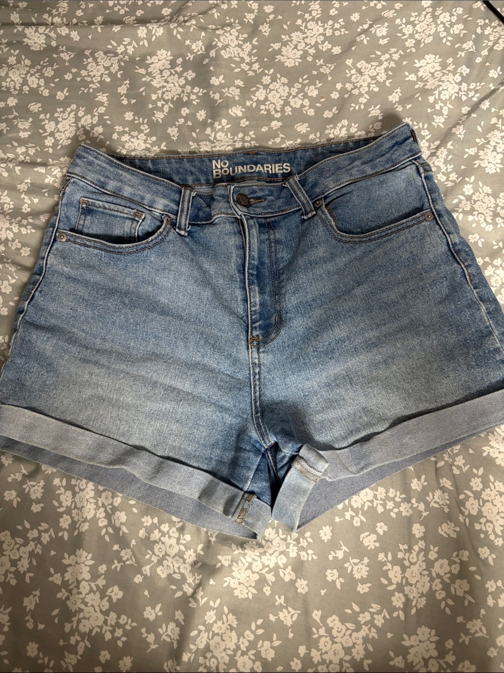 No Boundaries Light Blue Rolled Hem Denim Shorts